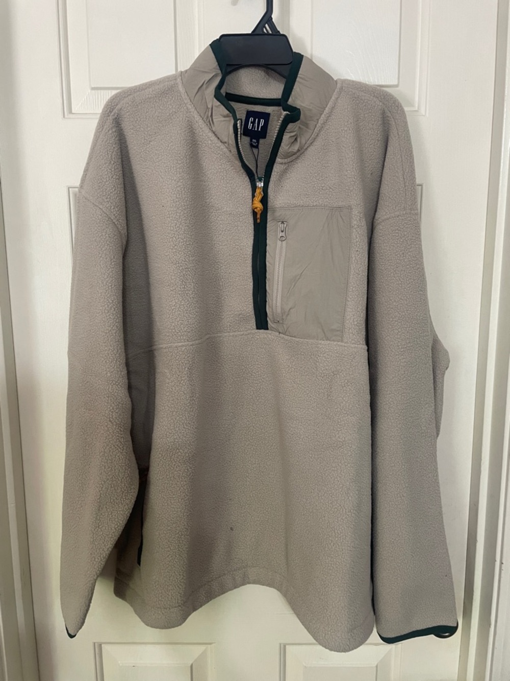 GAP Taupe Fleece Half-Zip with Dark Green Trim